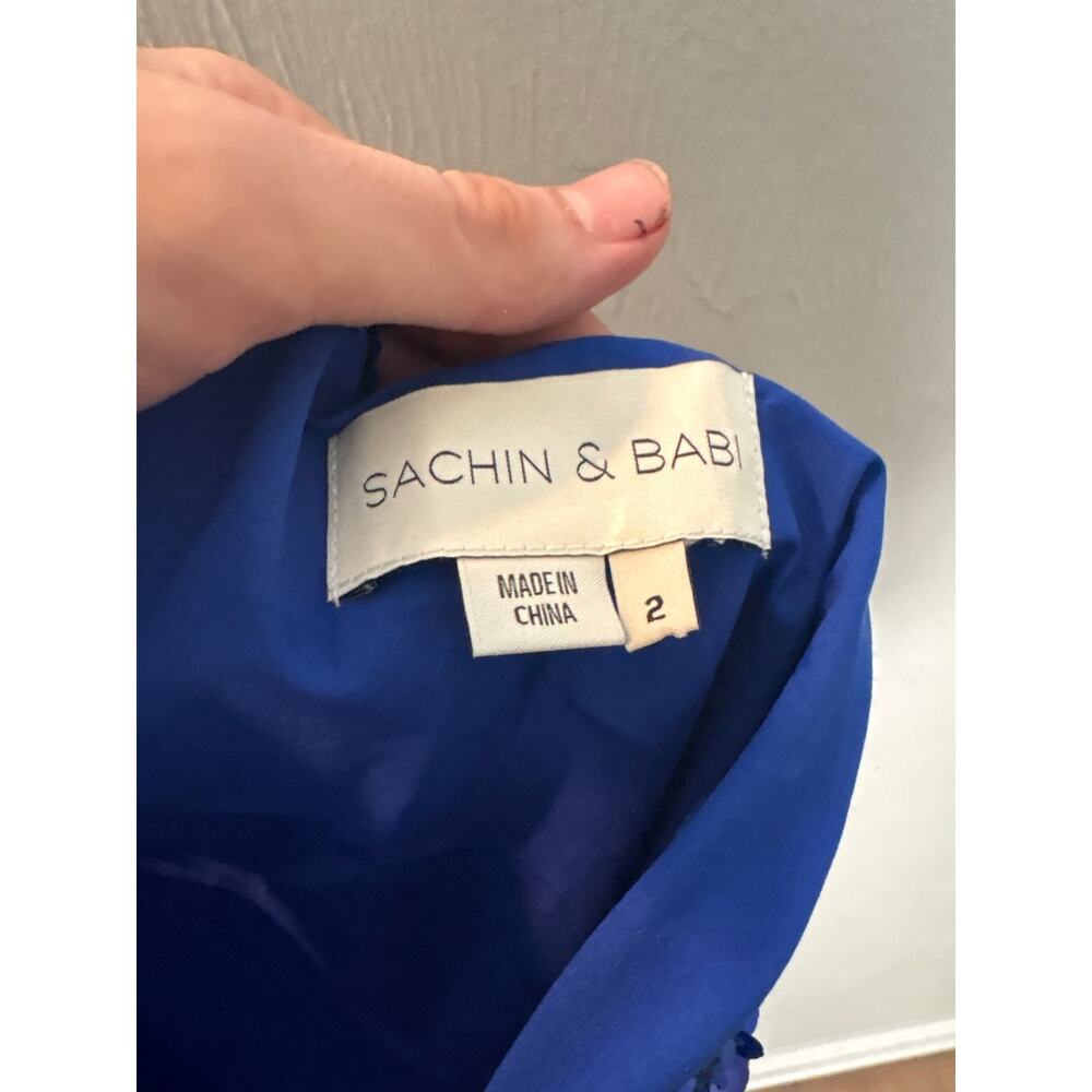 Sachin & Babi Mariah Open Back Gown Womens 2 Cobalt Sequin Boat Neck Evening - Picture 7 of 9